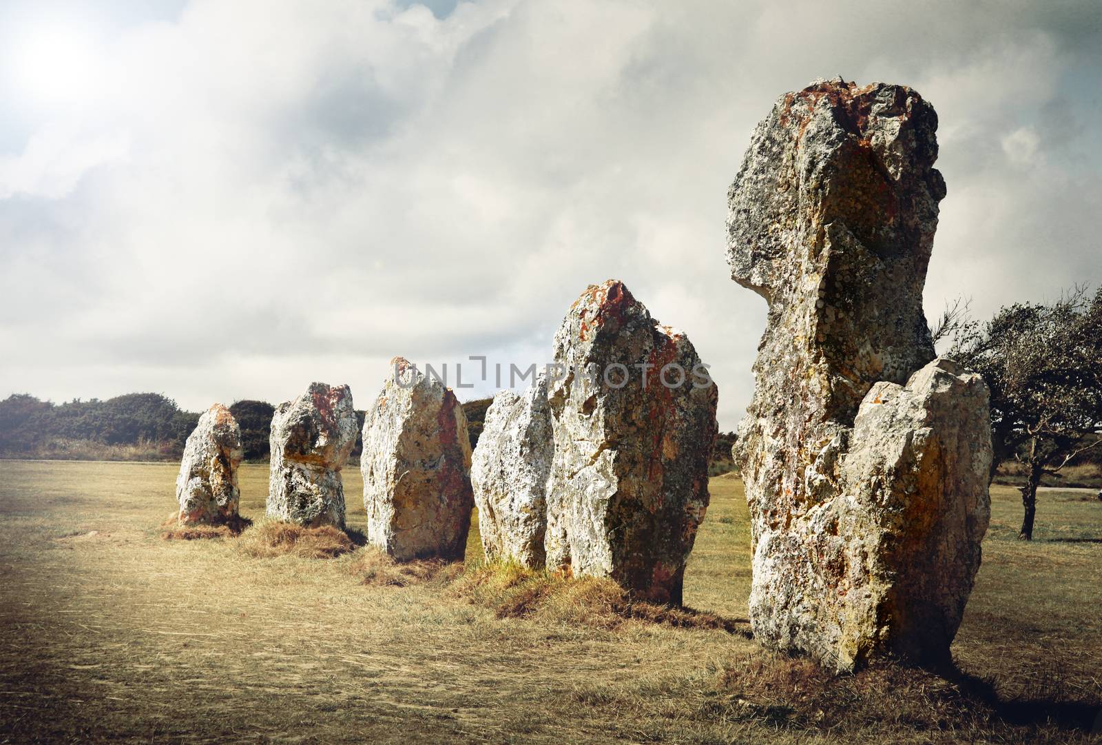 Megaliths prehistoric menhirs in French territory