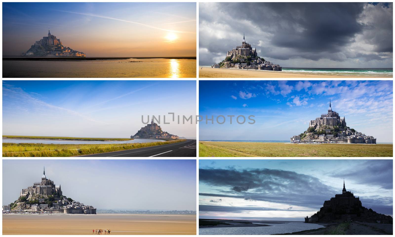 view of Mont Saint Michel abbey collage