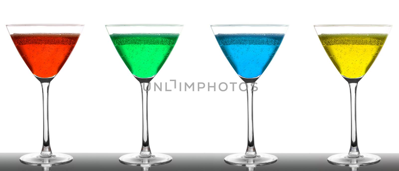 Colored glasses on white background