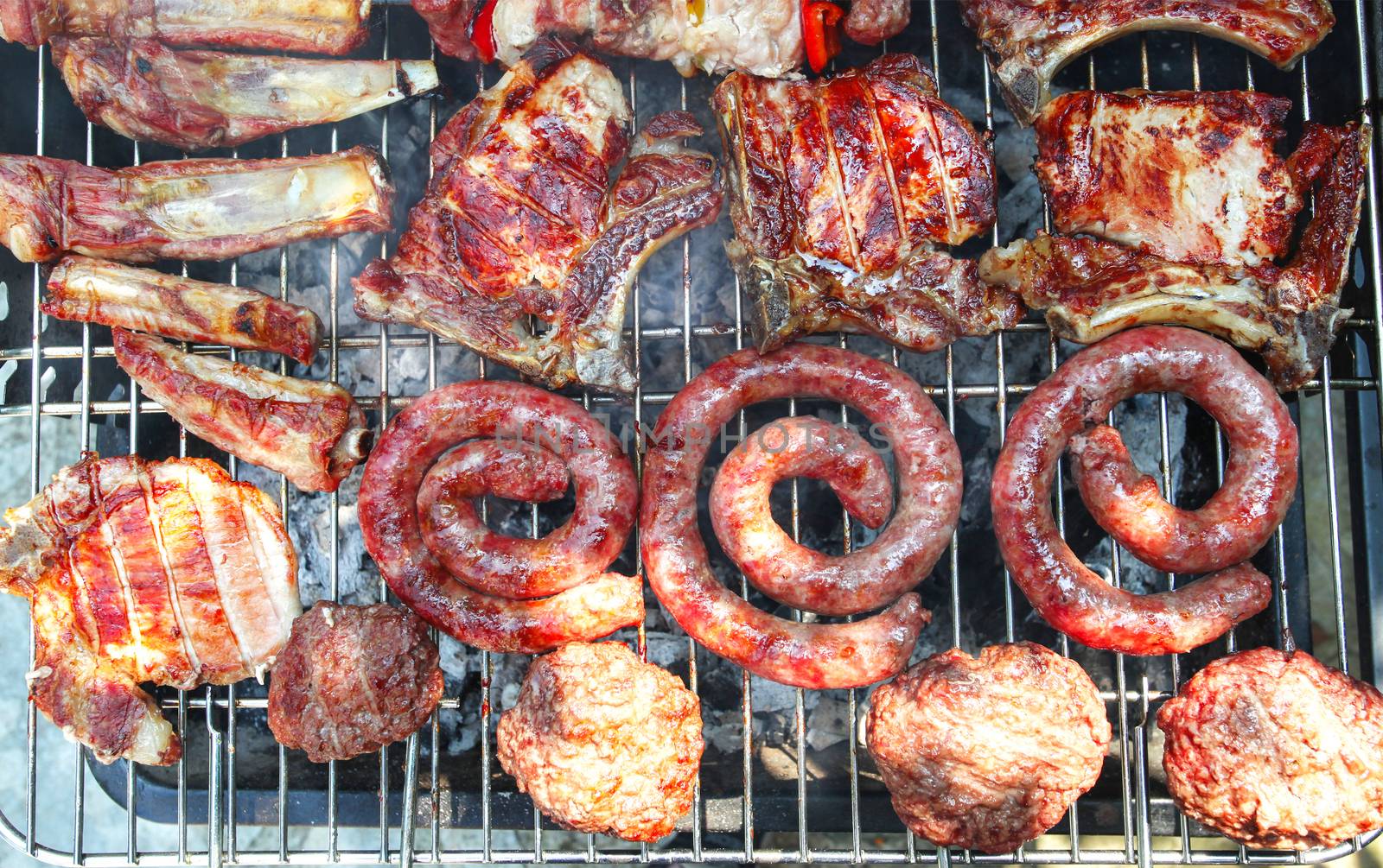 Mixed barbecue meat view from above