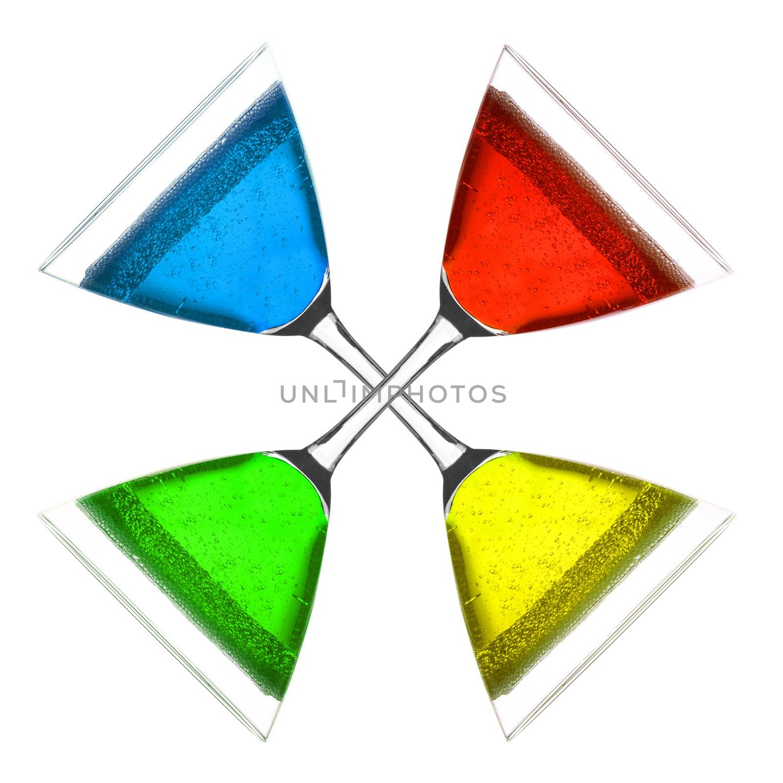 Colored glasses on white background