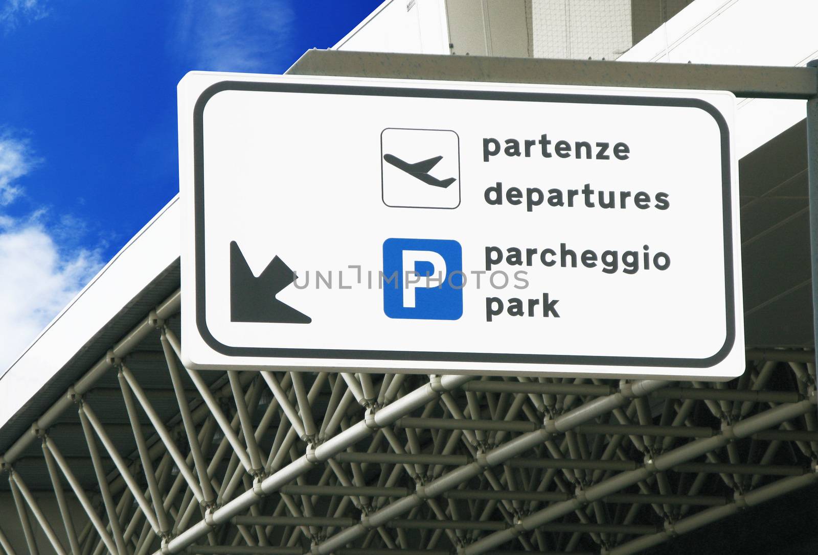 a signage outside an airport