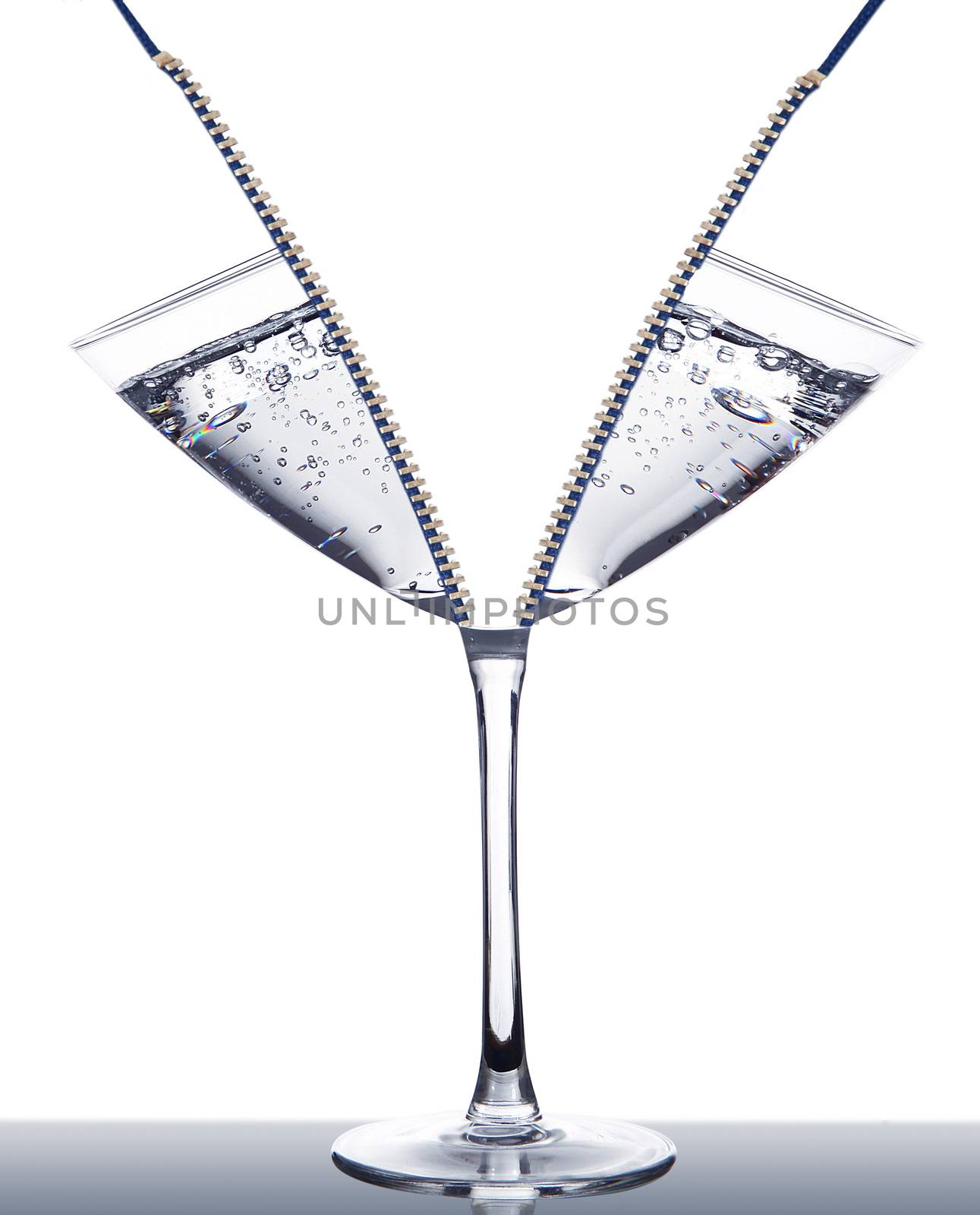 half water glass on white background