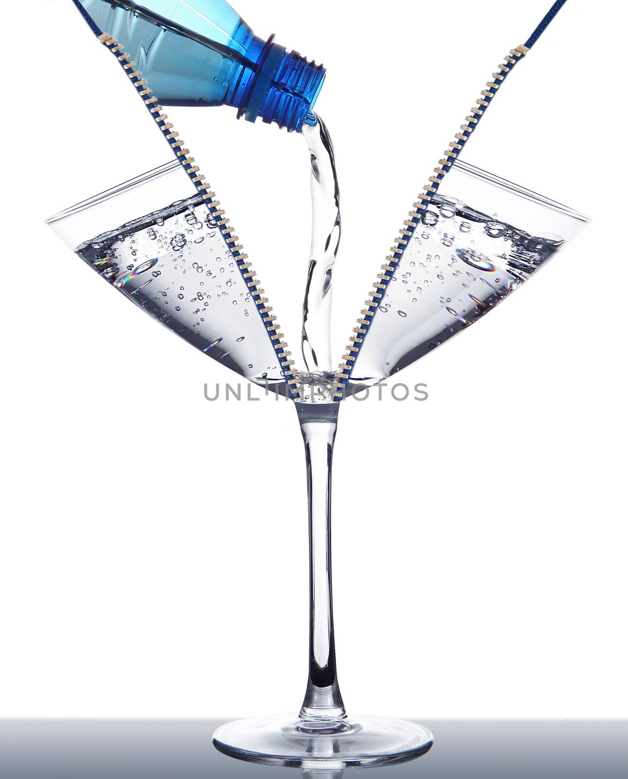 half water glass on white background