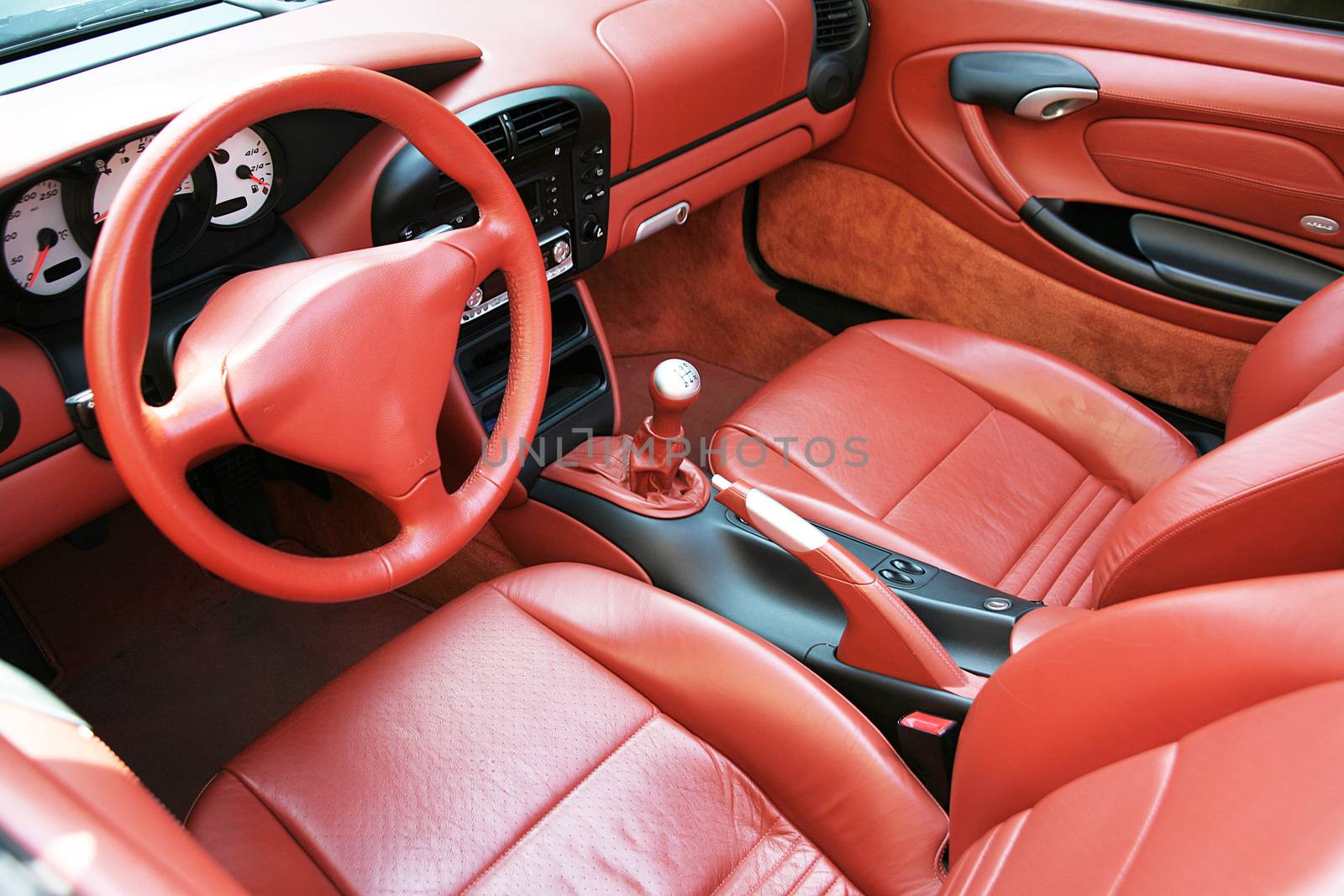 Sports car interior in red leather