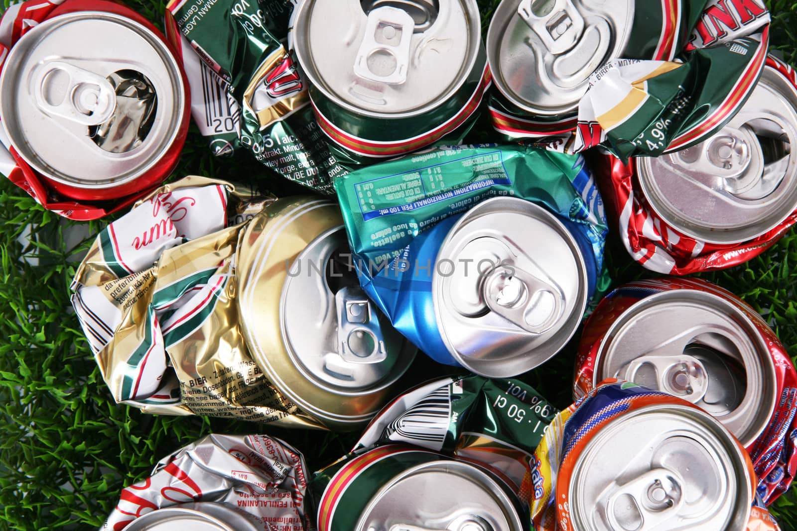 full background with aluminium crushed can