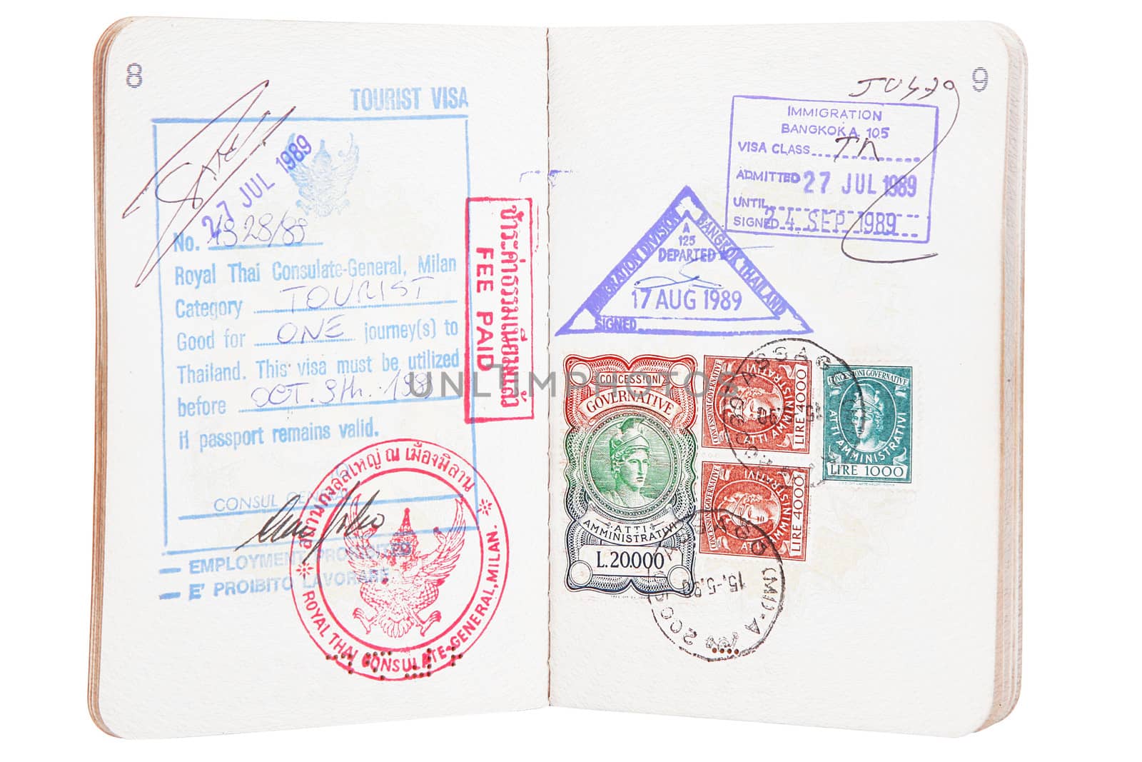 a open passport with stamps