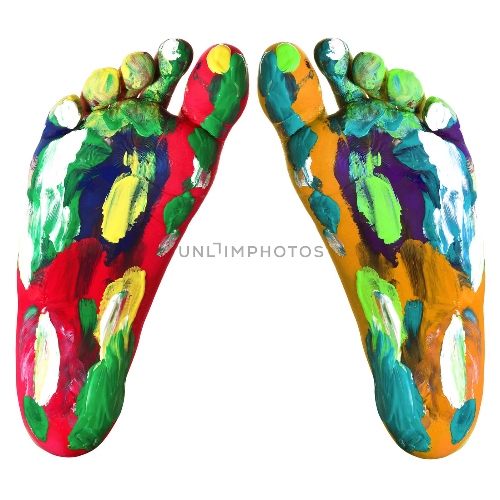 isolated colored feet on white background
