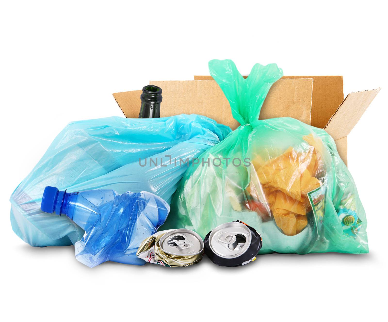 Waste to be recycled on white background
