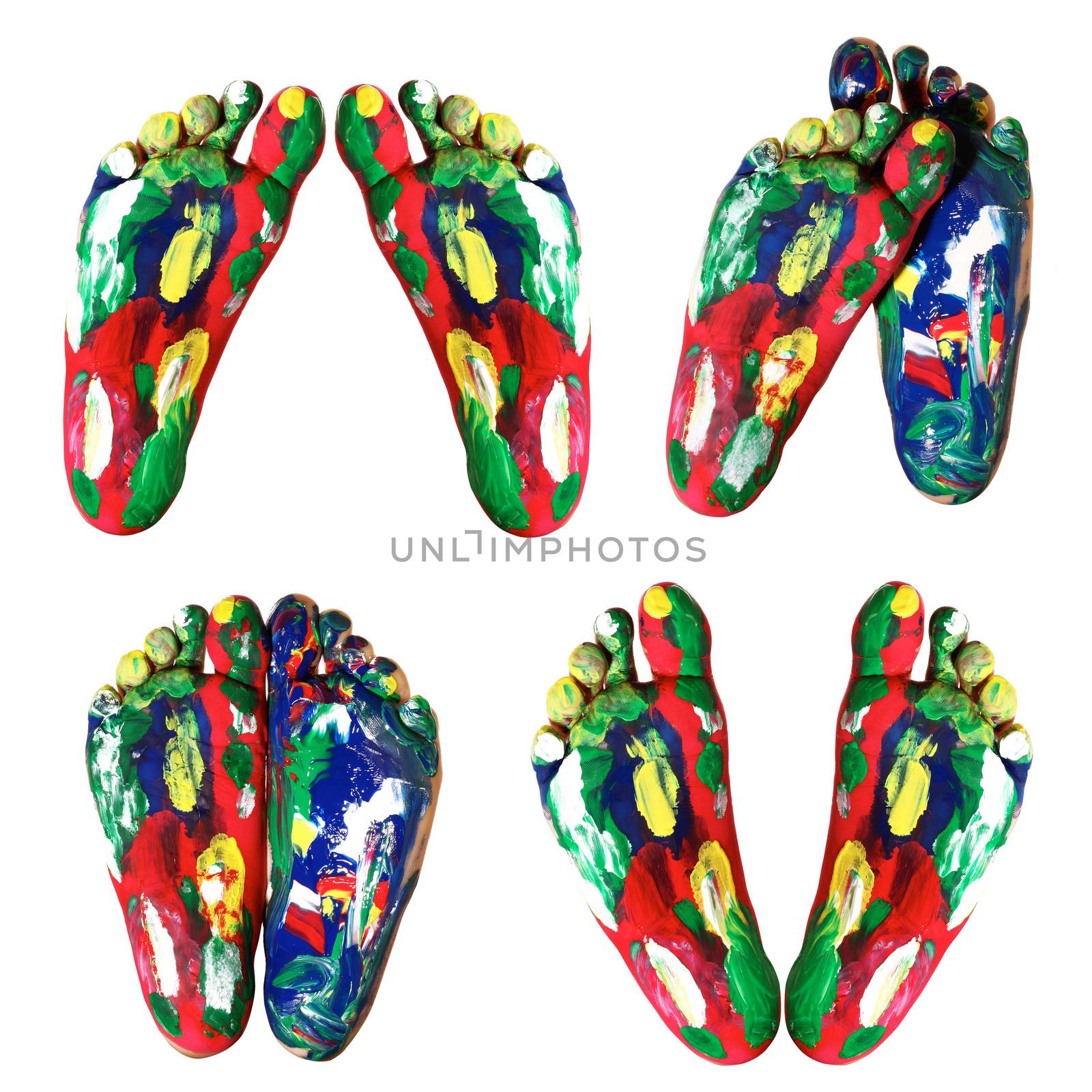 isolated colored feet on white background