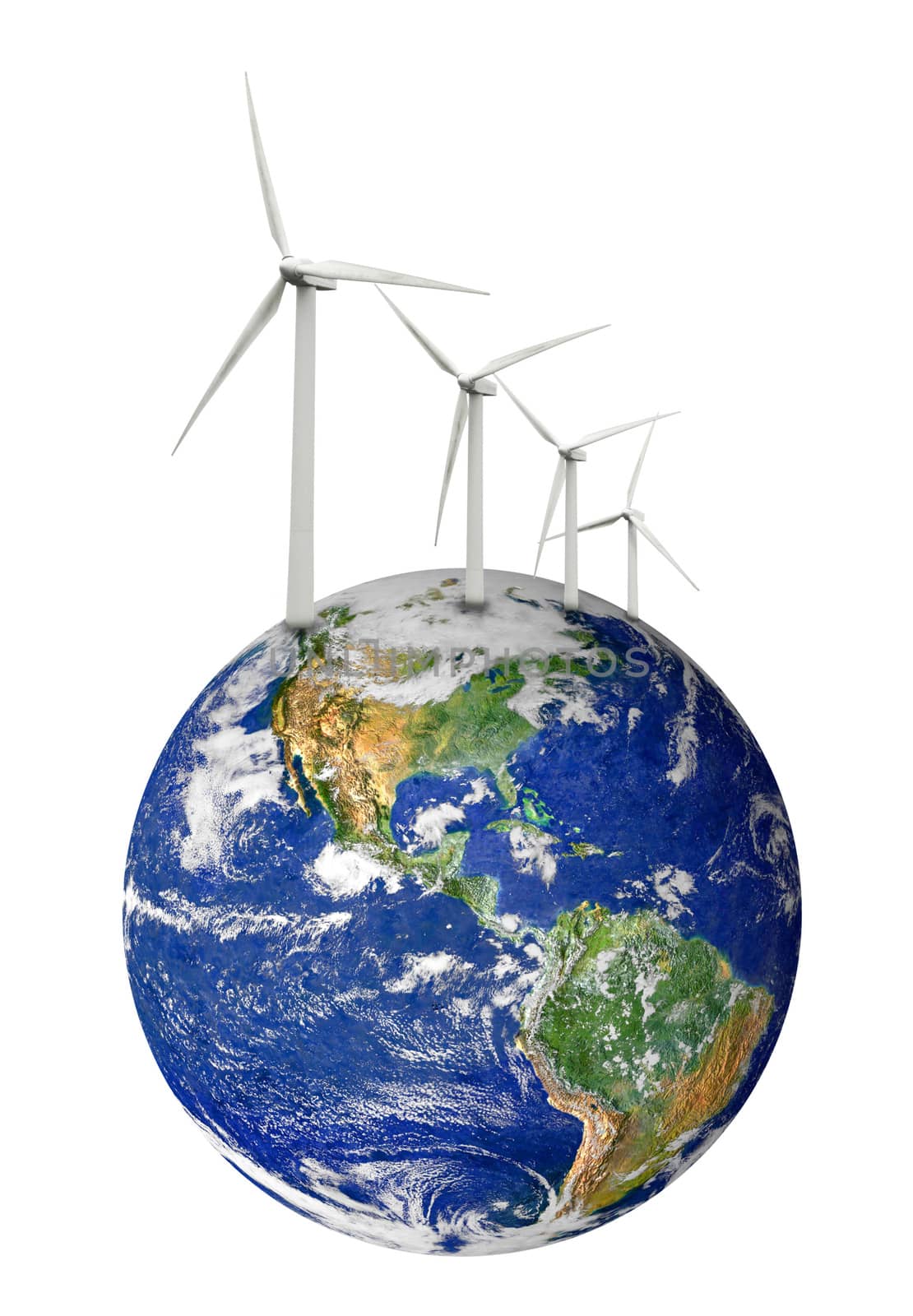 the planet Earth with wind turbine