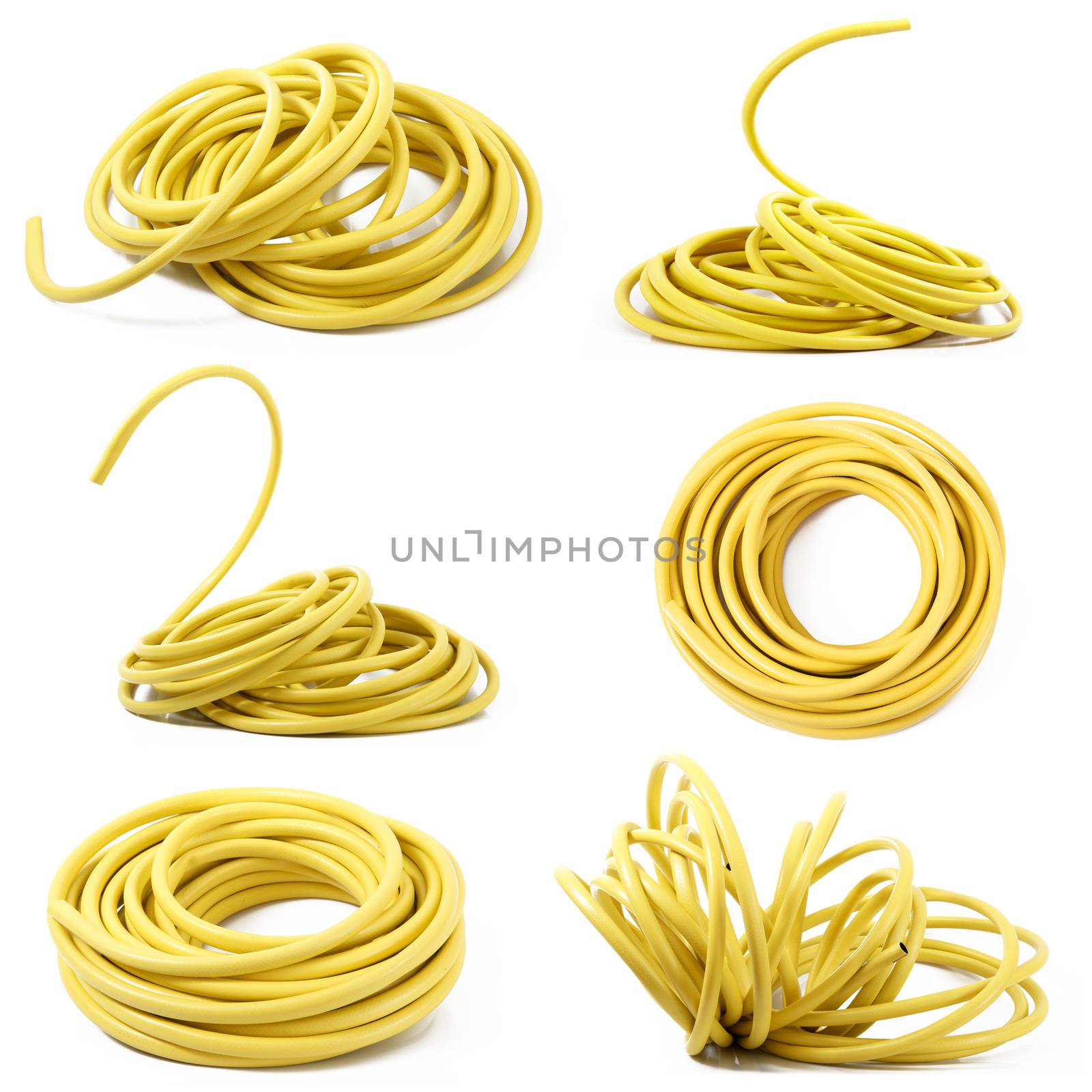 water hose collage on white background