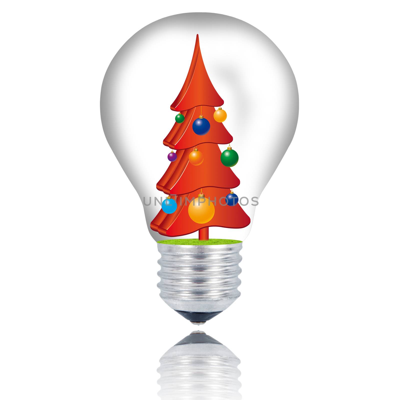 xmas tree light bulb on white background