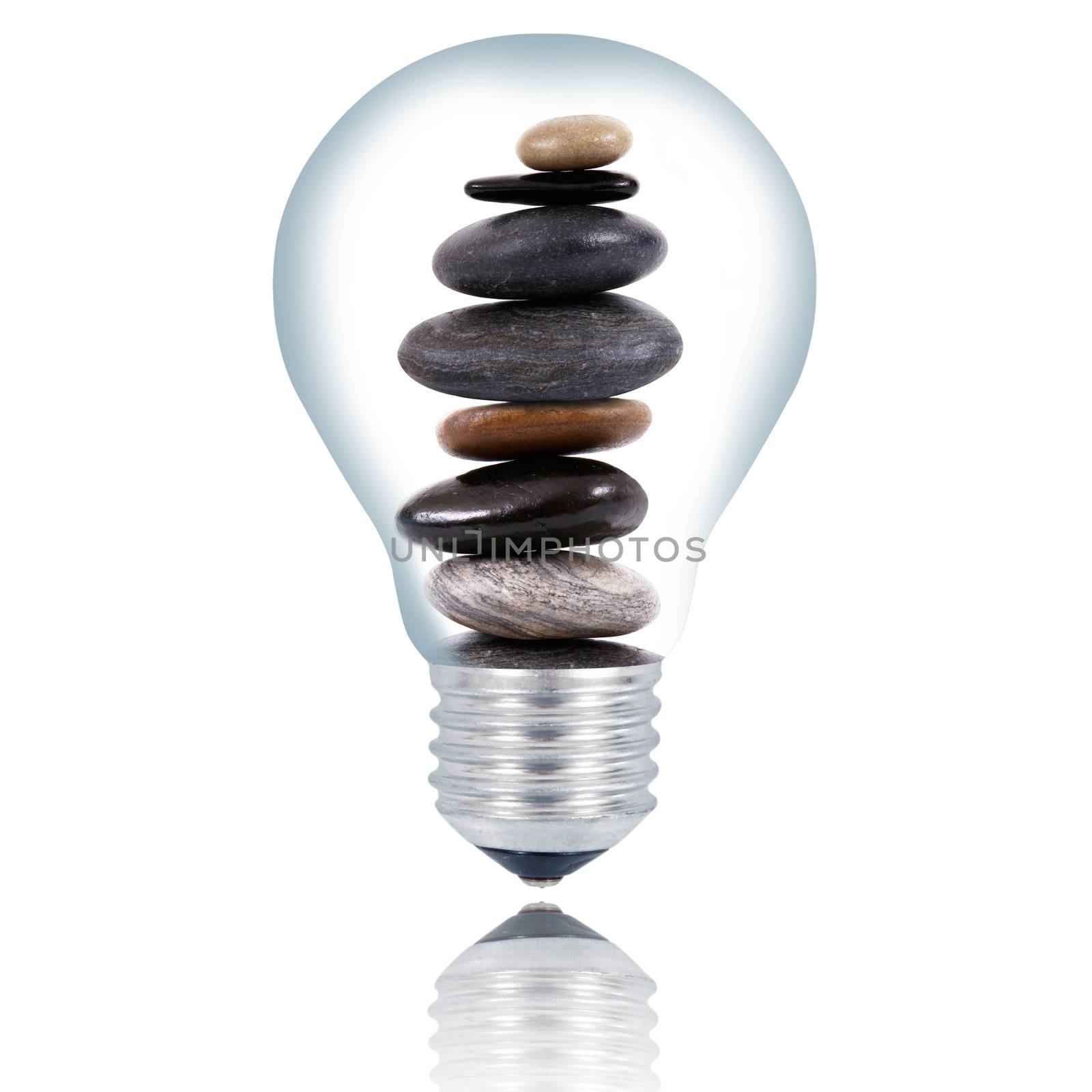 stone light bulb on white background
