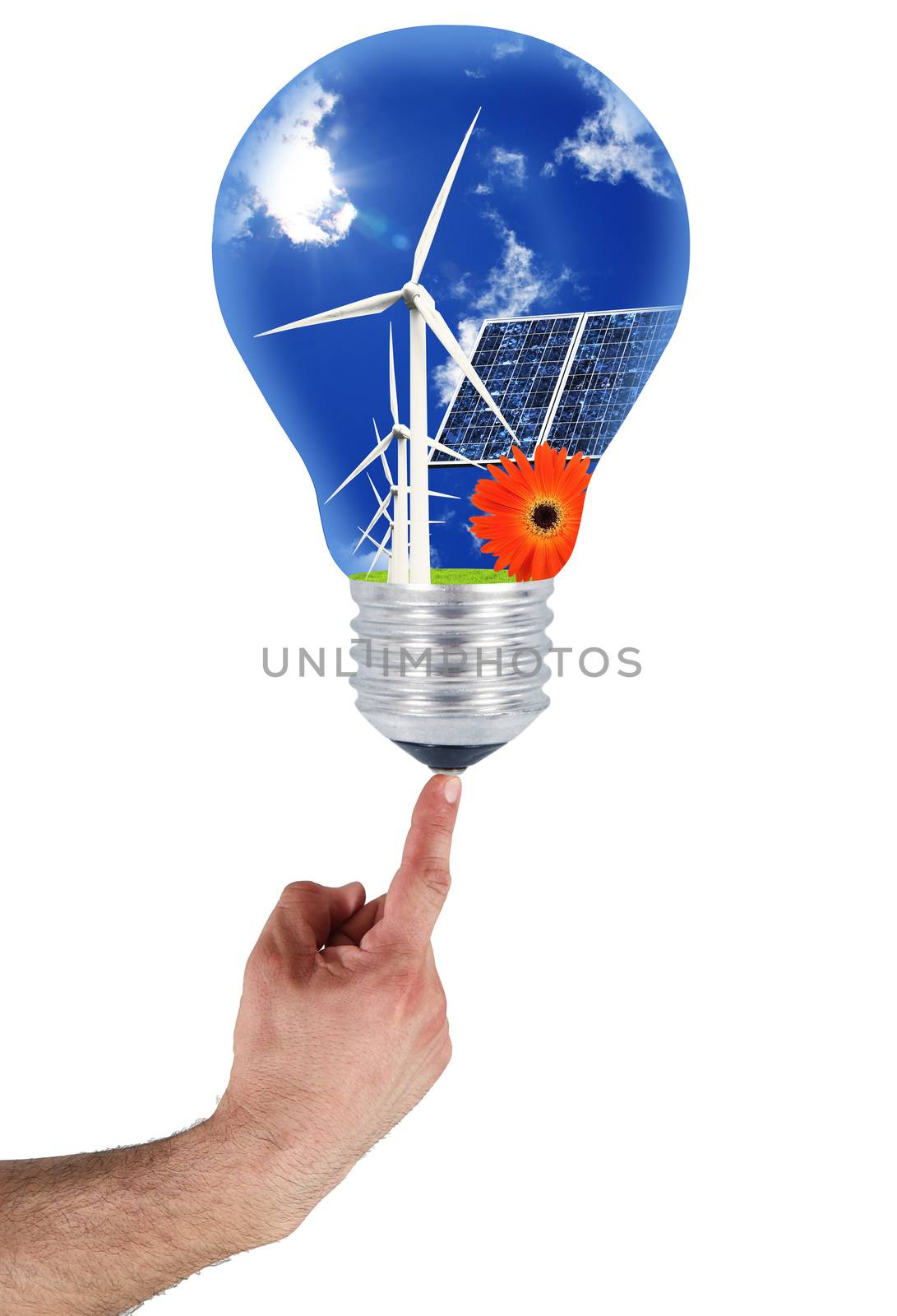 isolated alternative energy voltage light bulb on white backgrou by photobeps