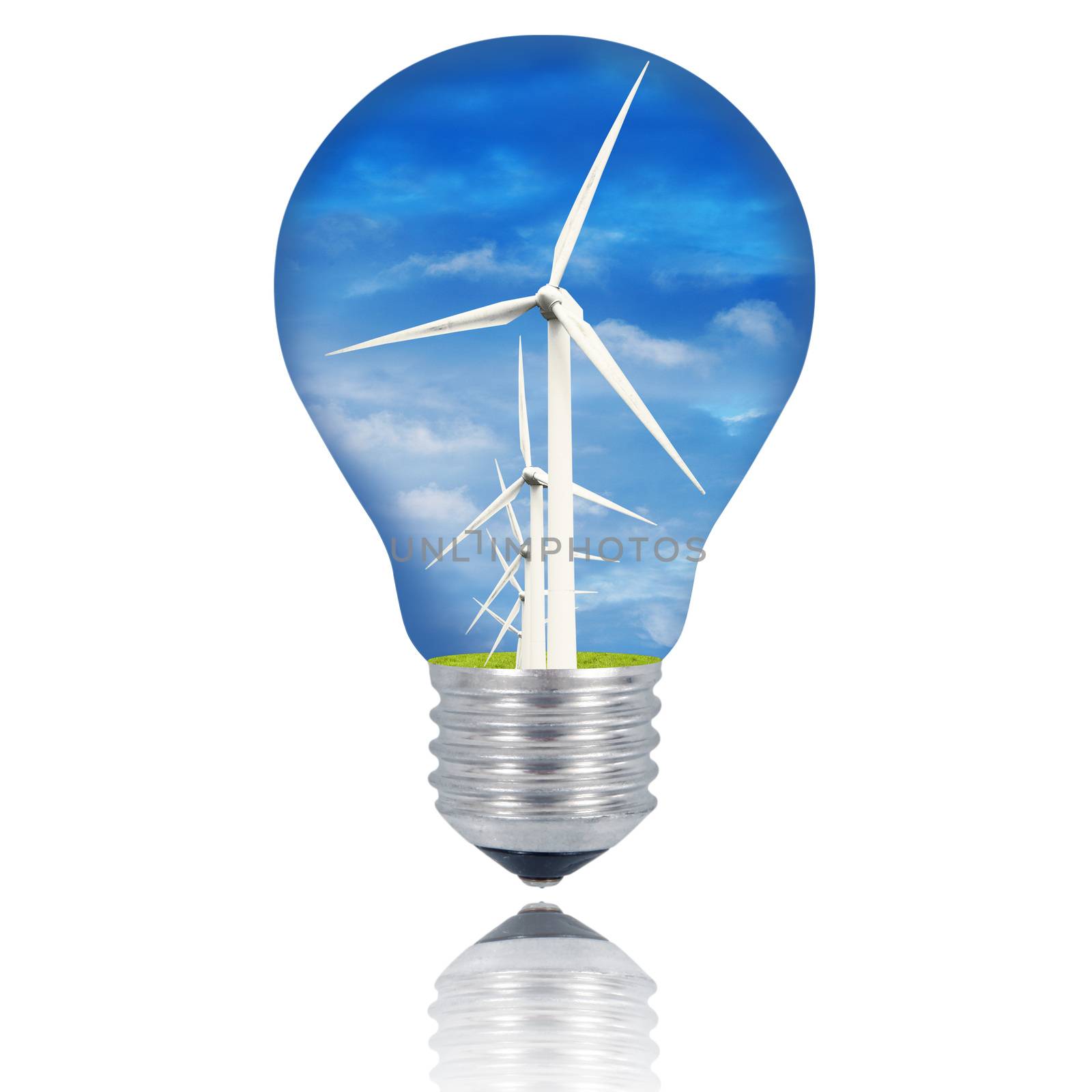 wind turbine light bulb on white background