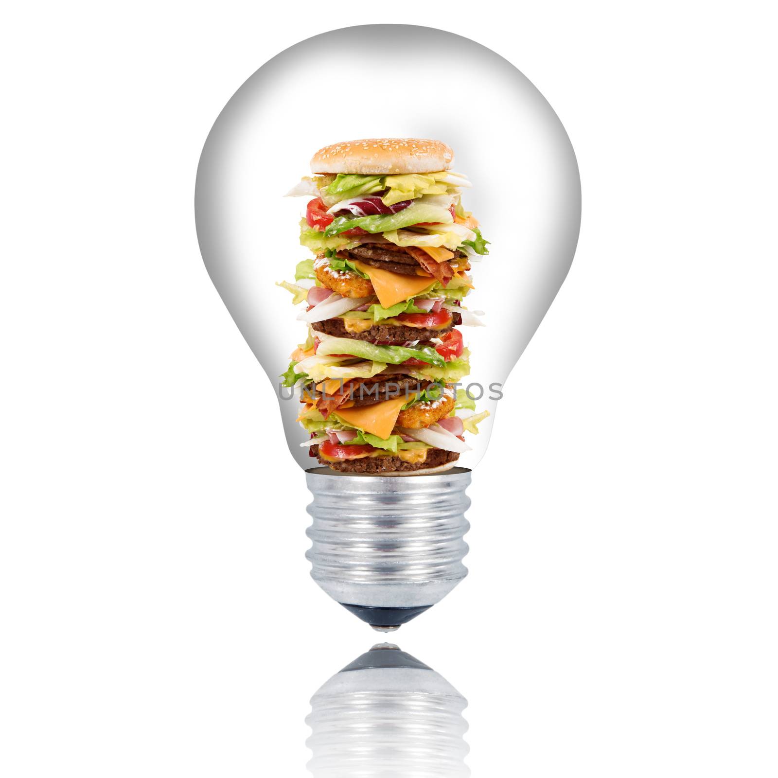 sandwich light bulb on white background