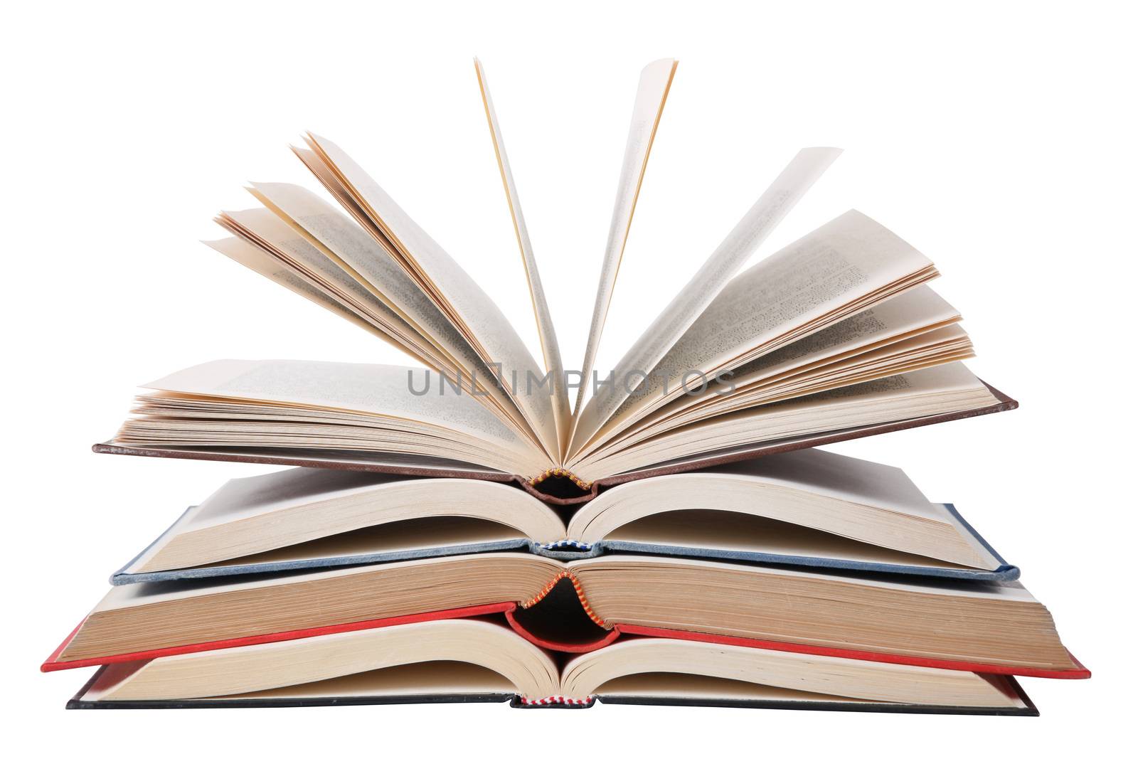 Stack of books on white background