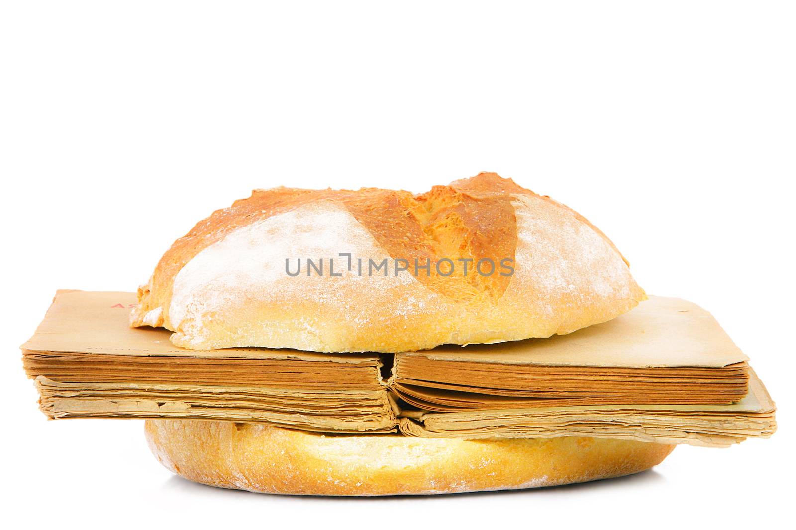sandwich with book on white background