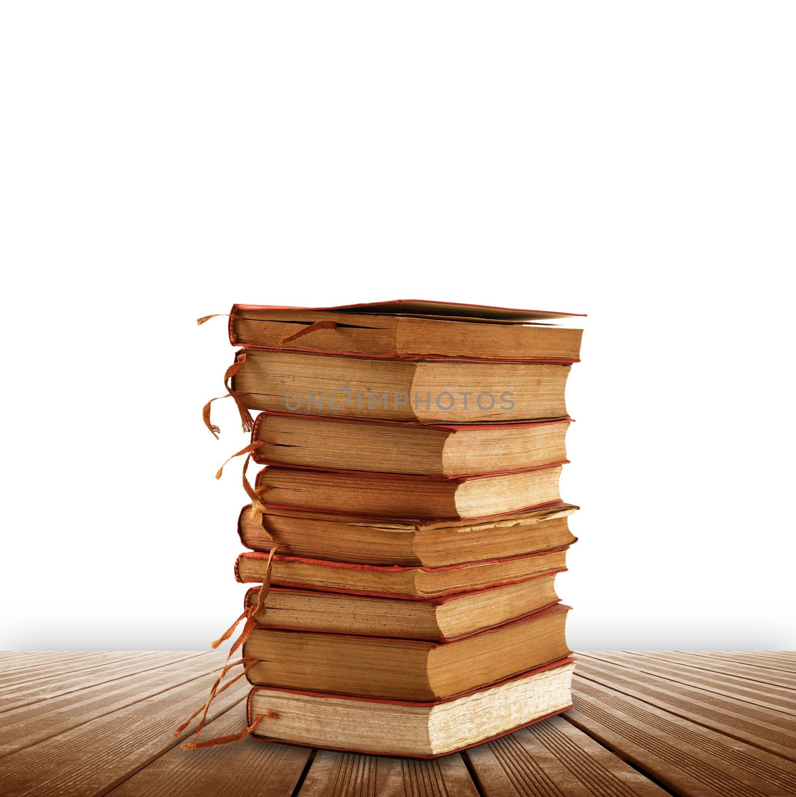 Stack of books on white background