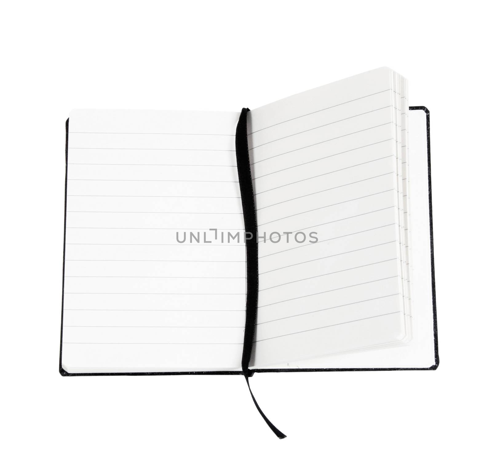 old open notebook on white background