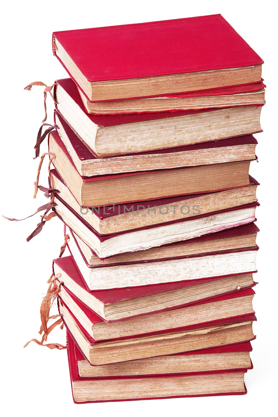 Stack of books on white background