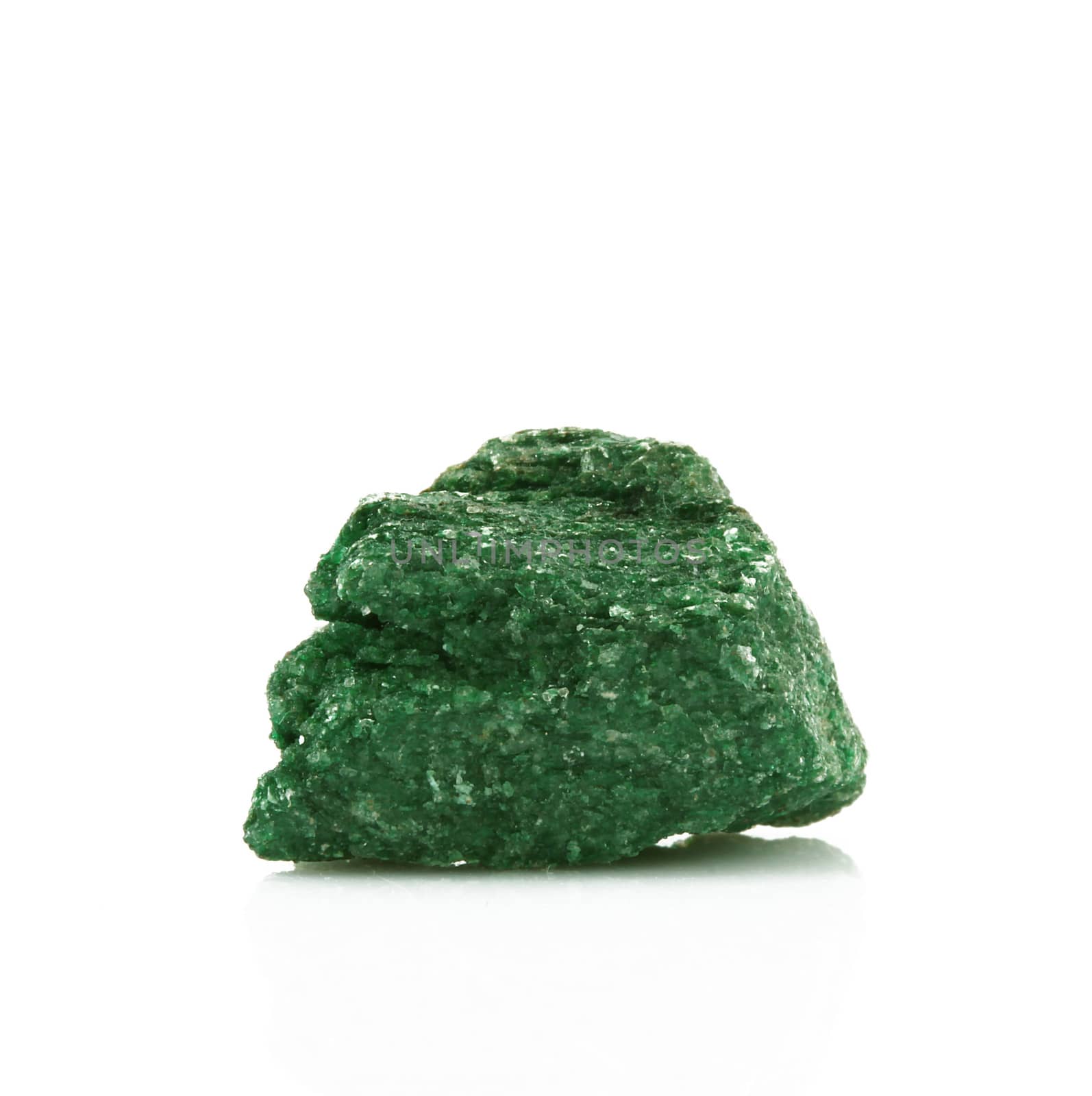 isolated green quartz stone on white background