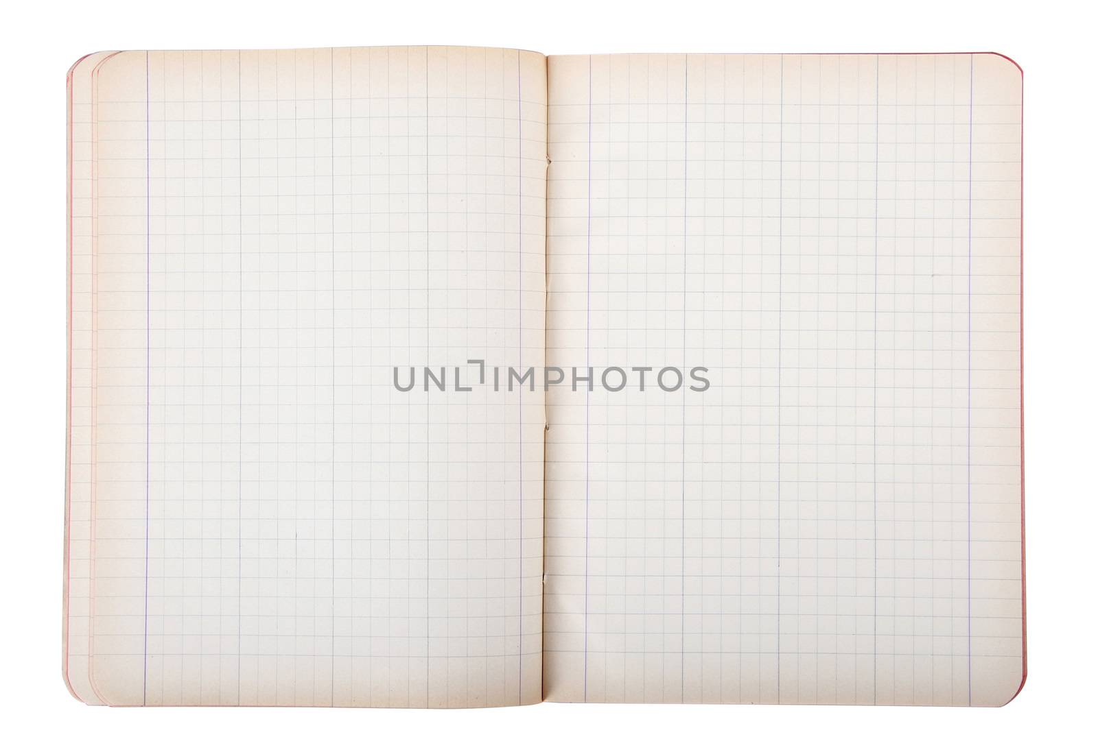 old open notebook on white background