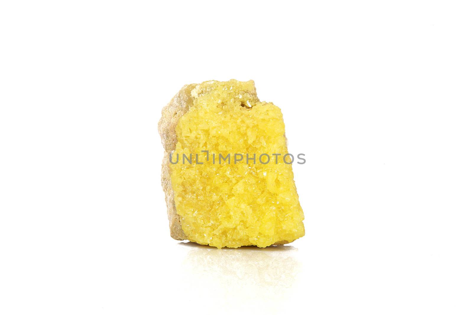 Sulphur crystals on white background