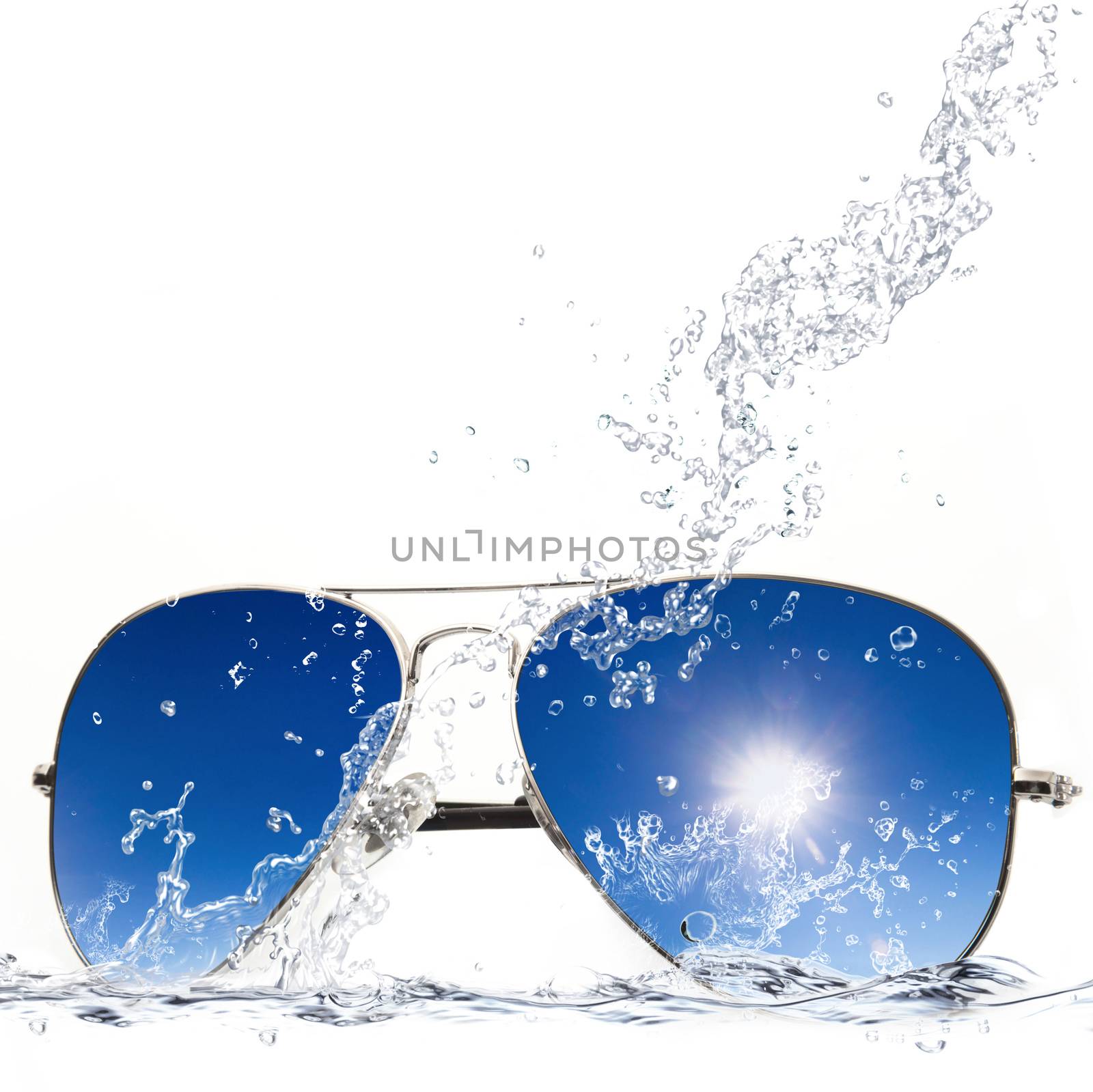sunglasses splash on white background