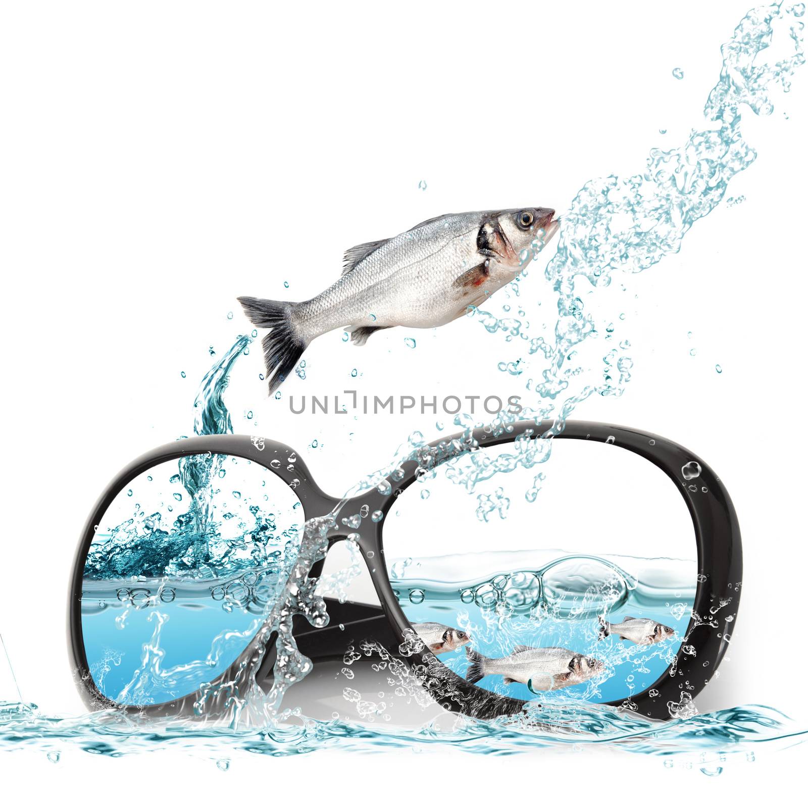sunglasses splash on white background
