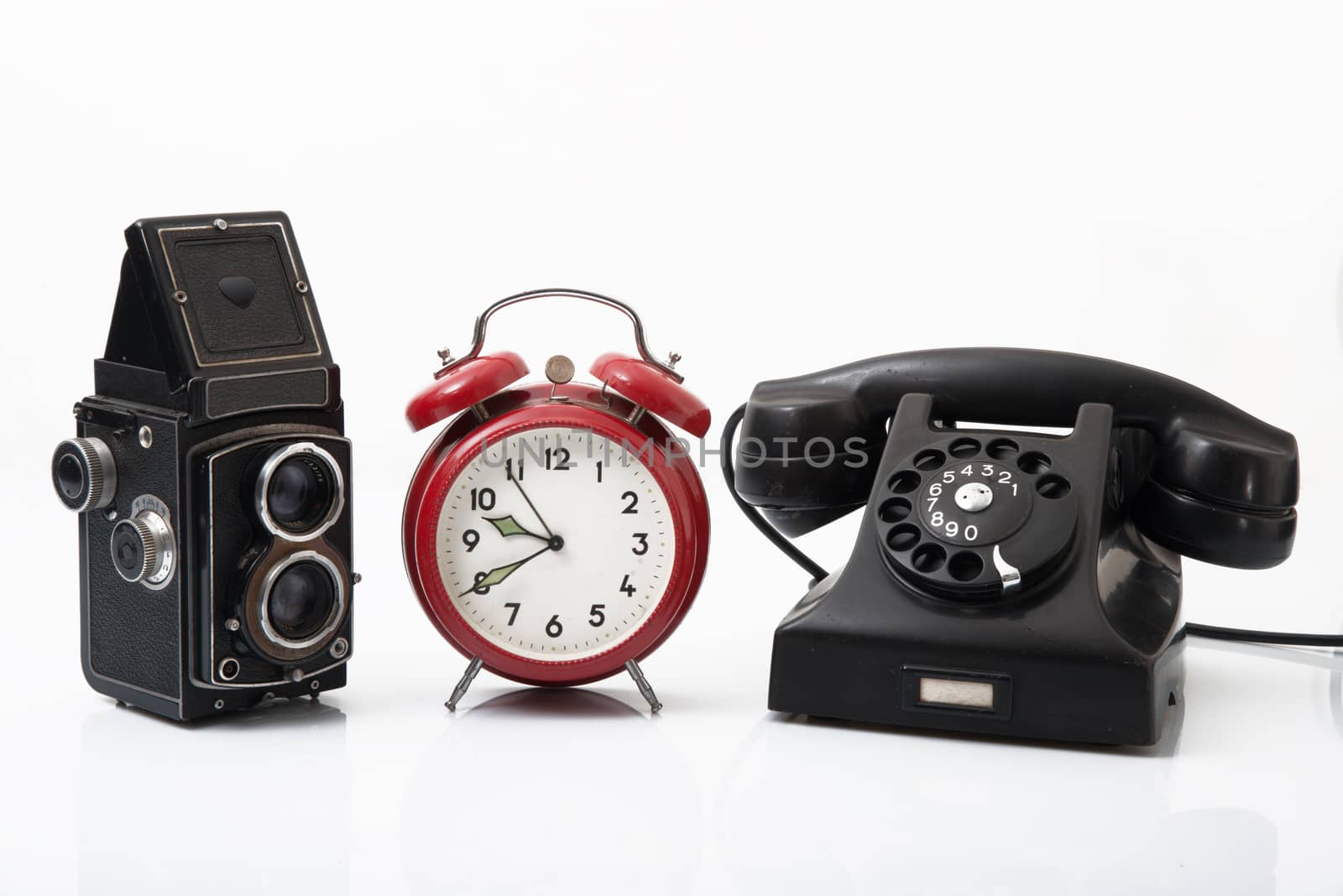 three Vintage objects on white background