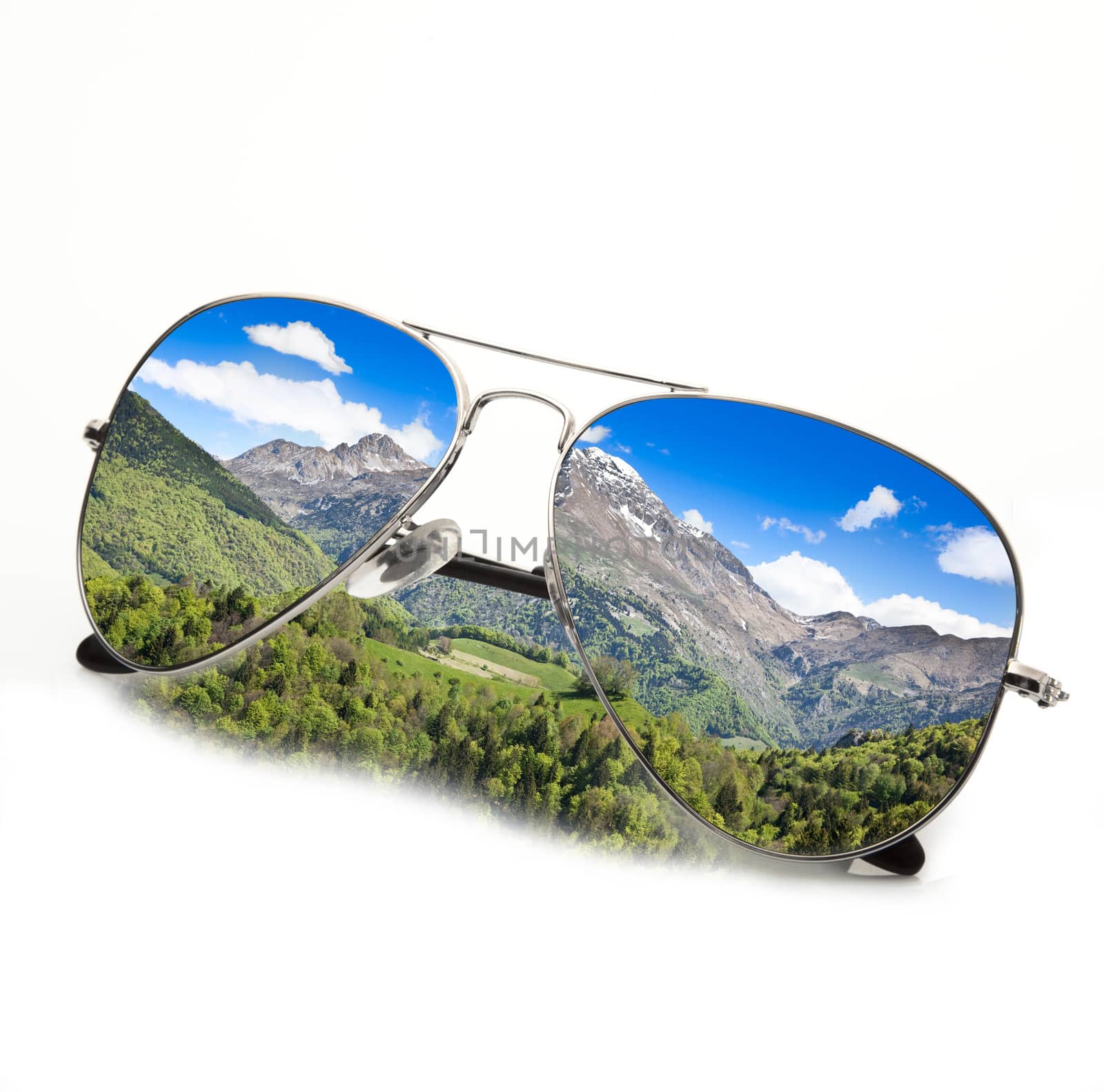 isolated summer mountain sunglasses on white background