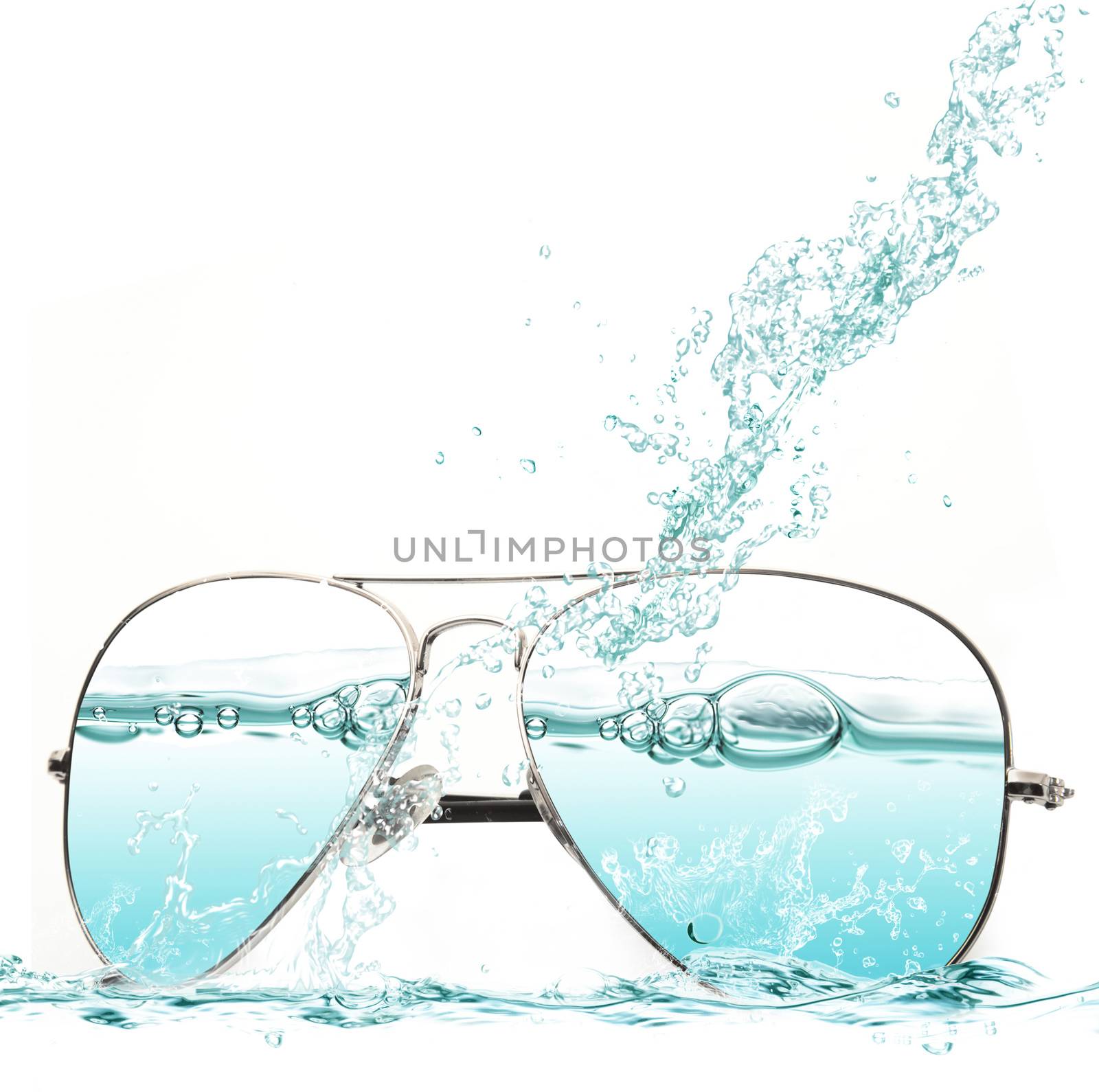 sunglasses splash on white background