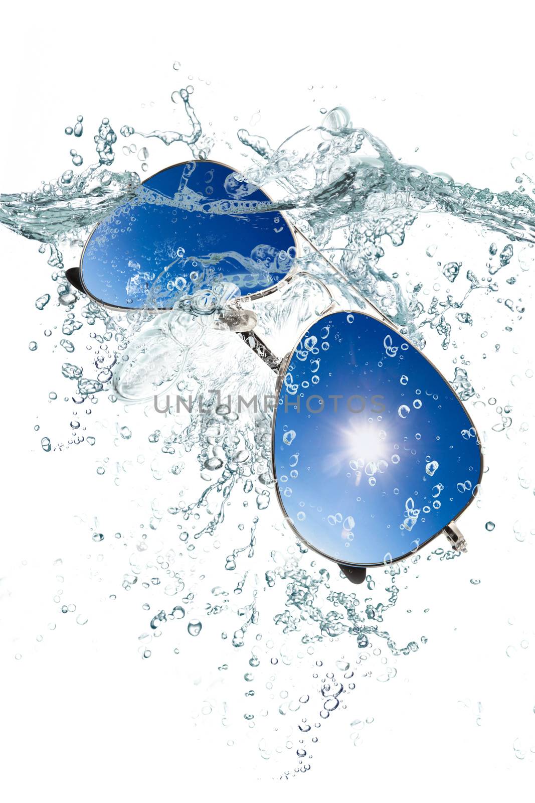 sunglasses splash on white background