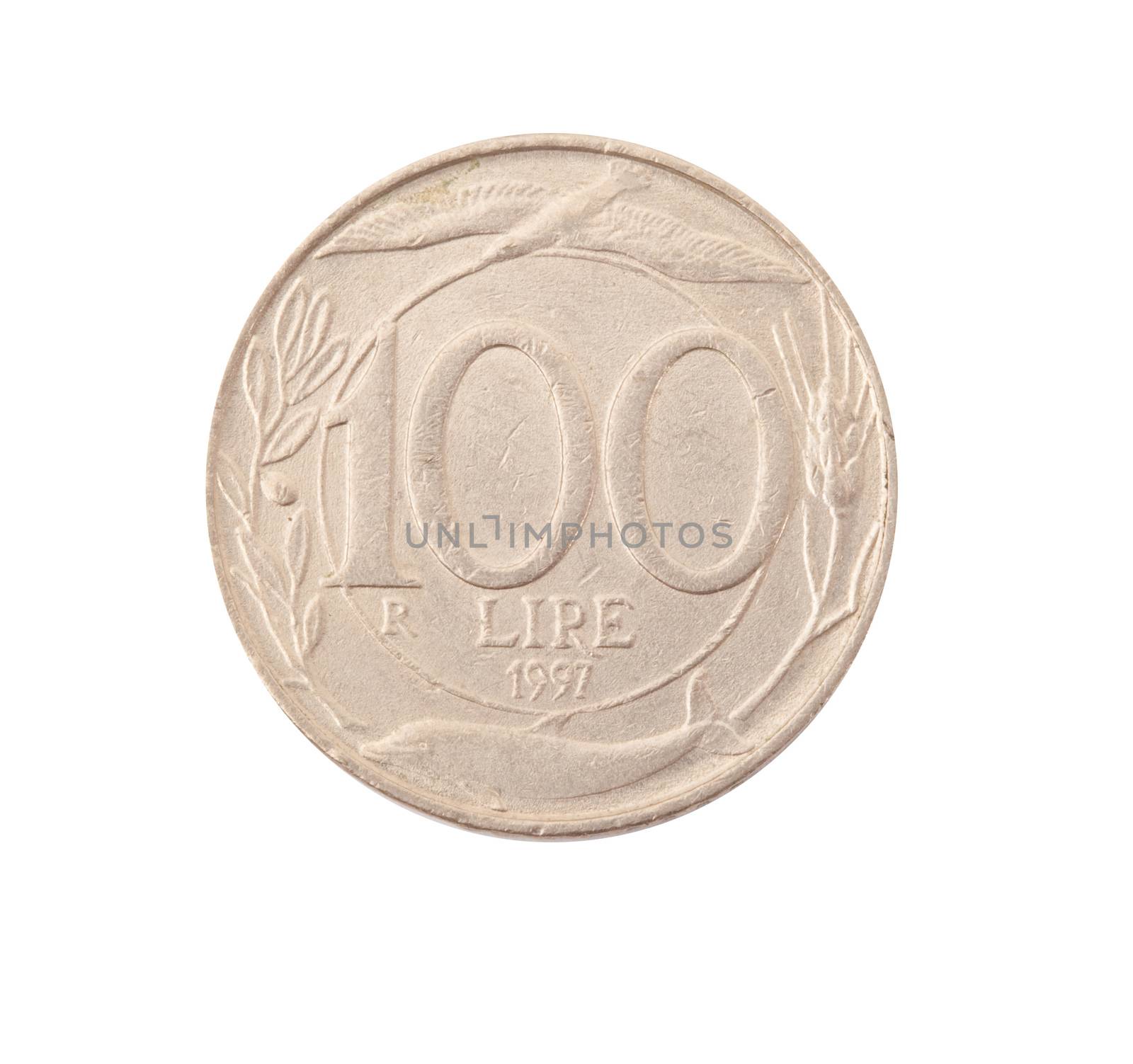 vintage metal coin on white background