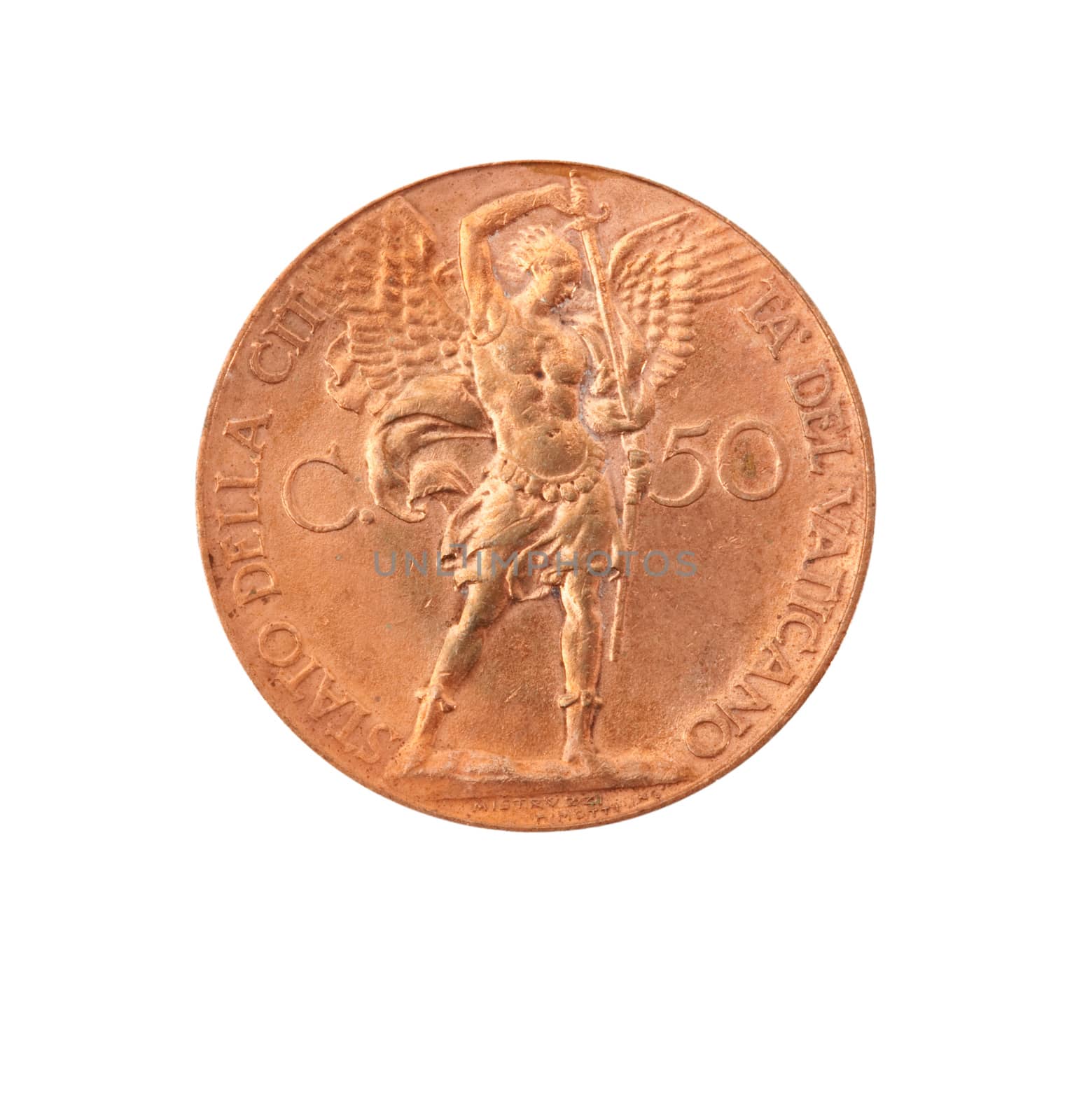 vintage metal coin on white background