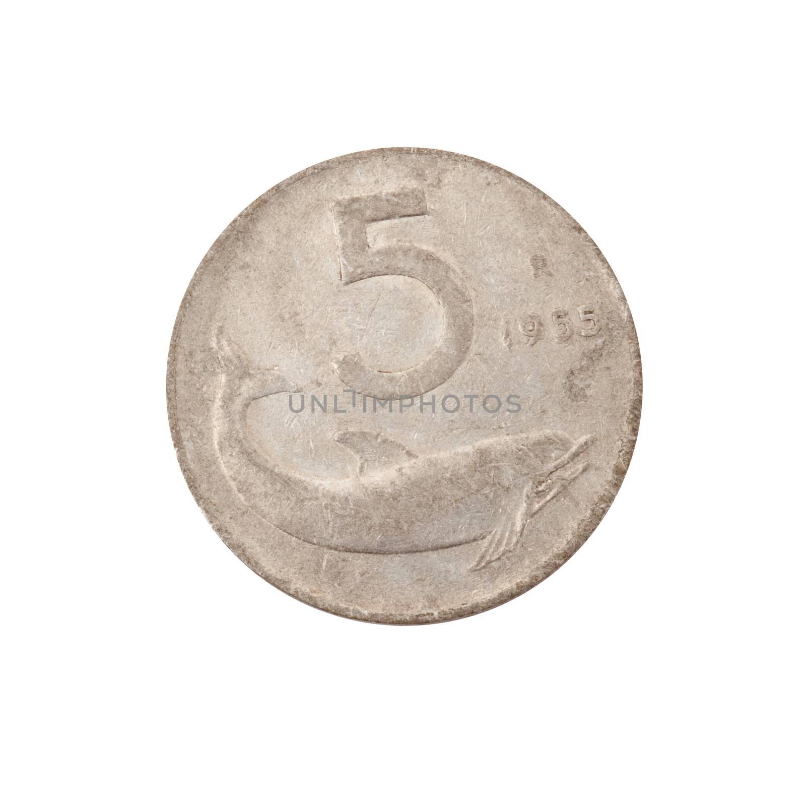 vintage metal coin on white background