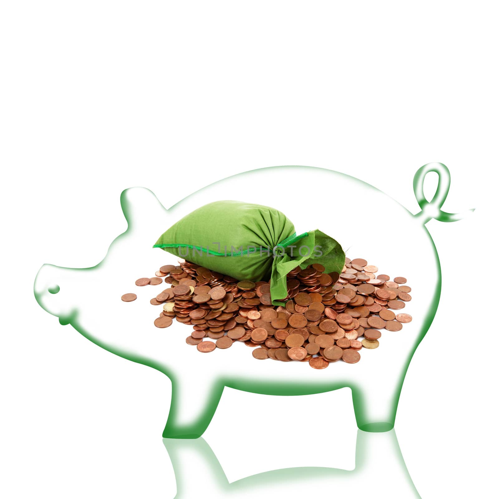 piggy with money on white background