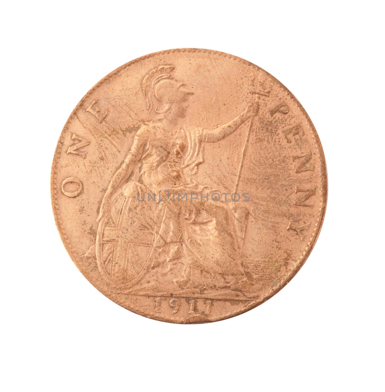 vintage metal coin on white background