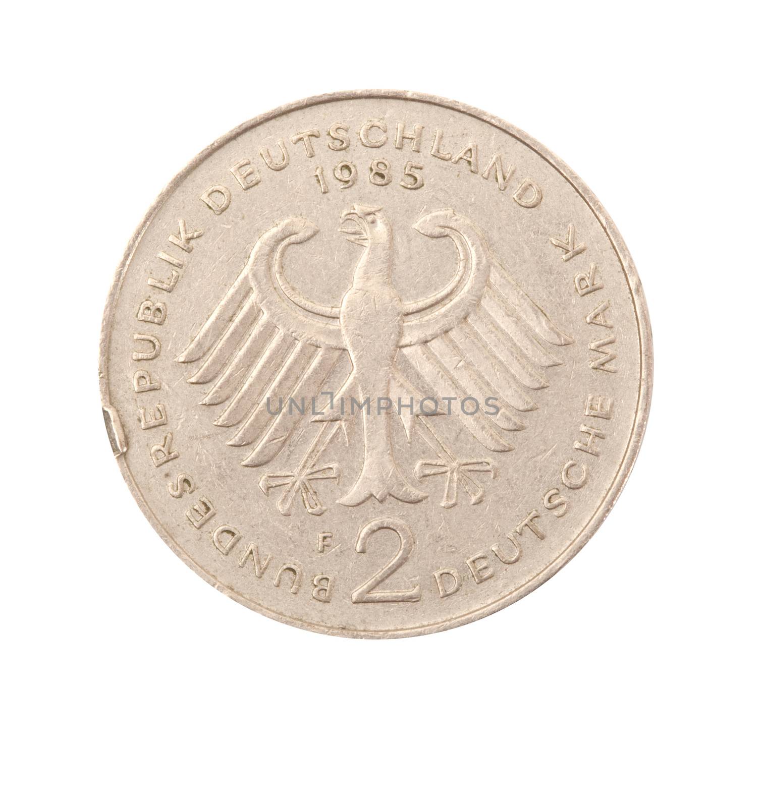 vintage metal coin on white background