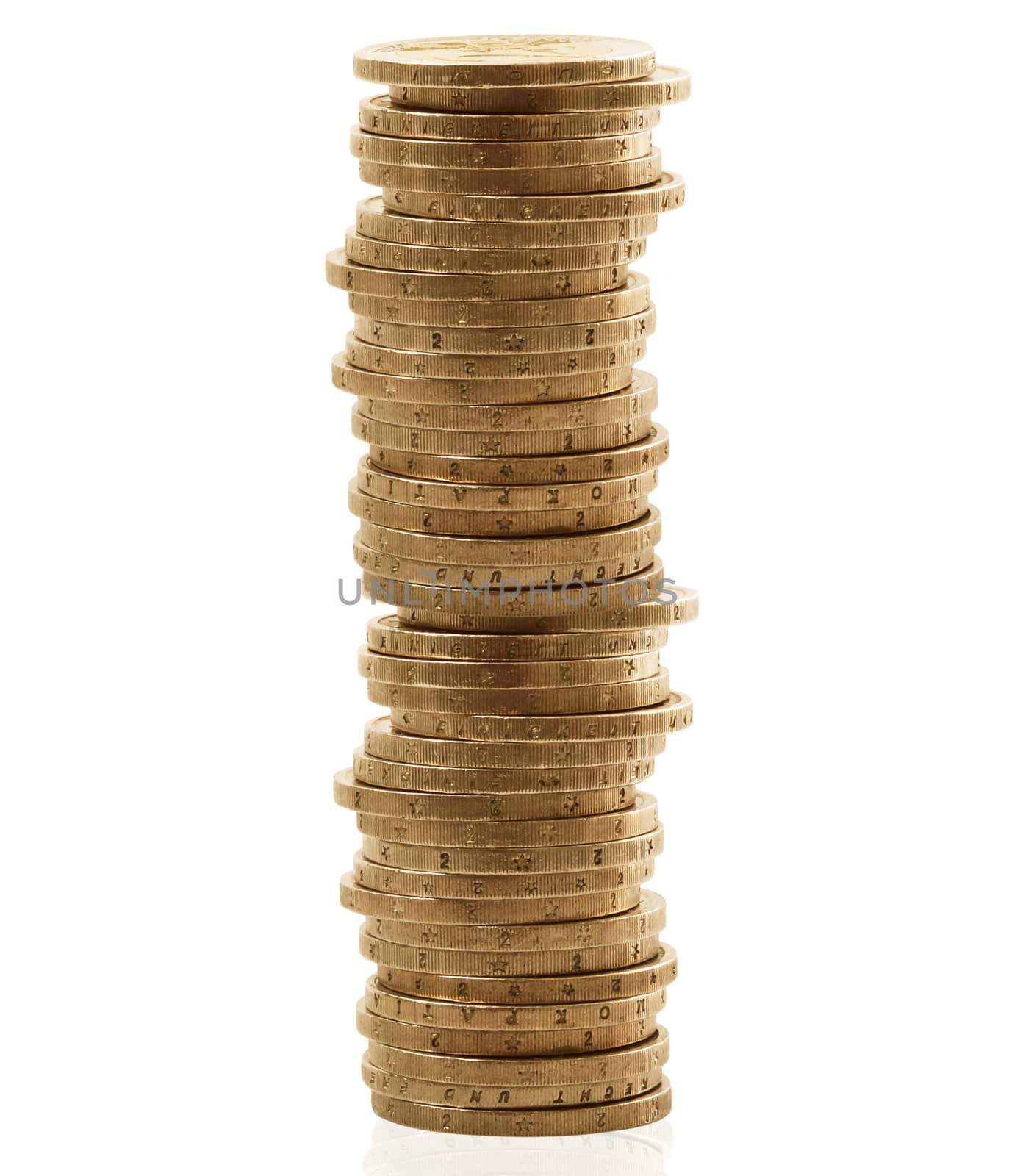 stack of coins on white background