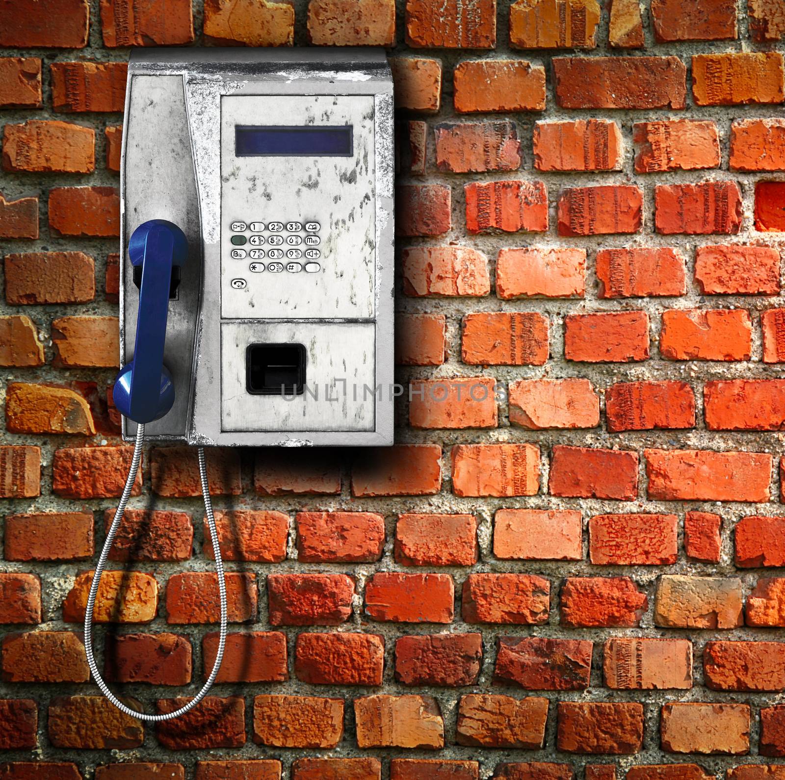 old public phone on wall background