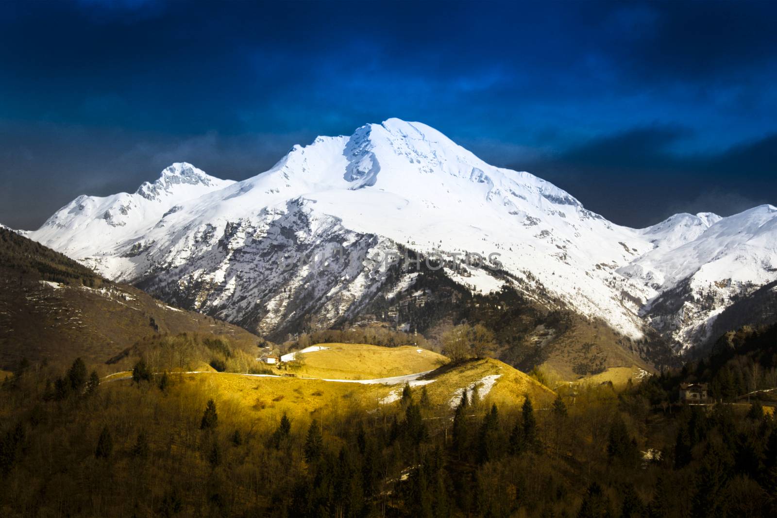 a great landscape of winter mountains