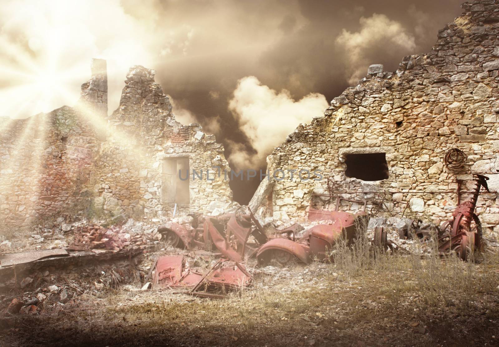 Ruins of houses destroyed by bombardment in the second world war