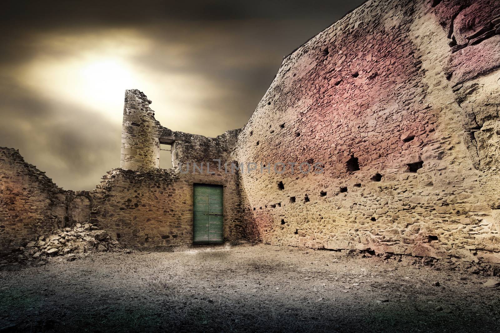 Ruins of houses destroyed by bombardment in the second world war