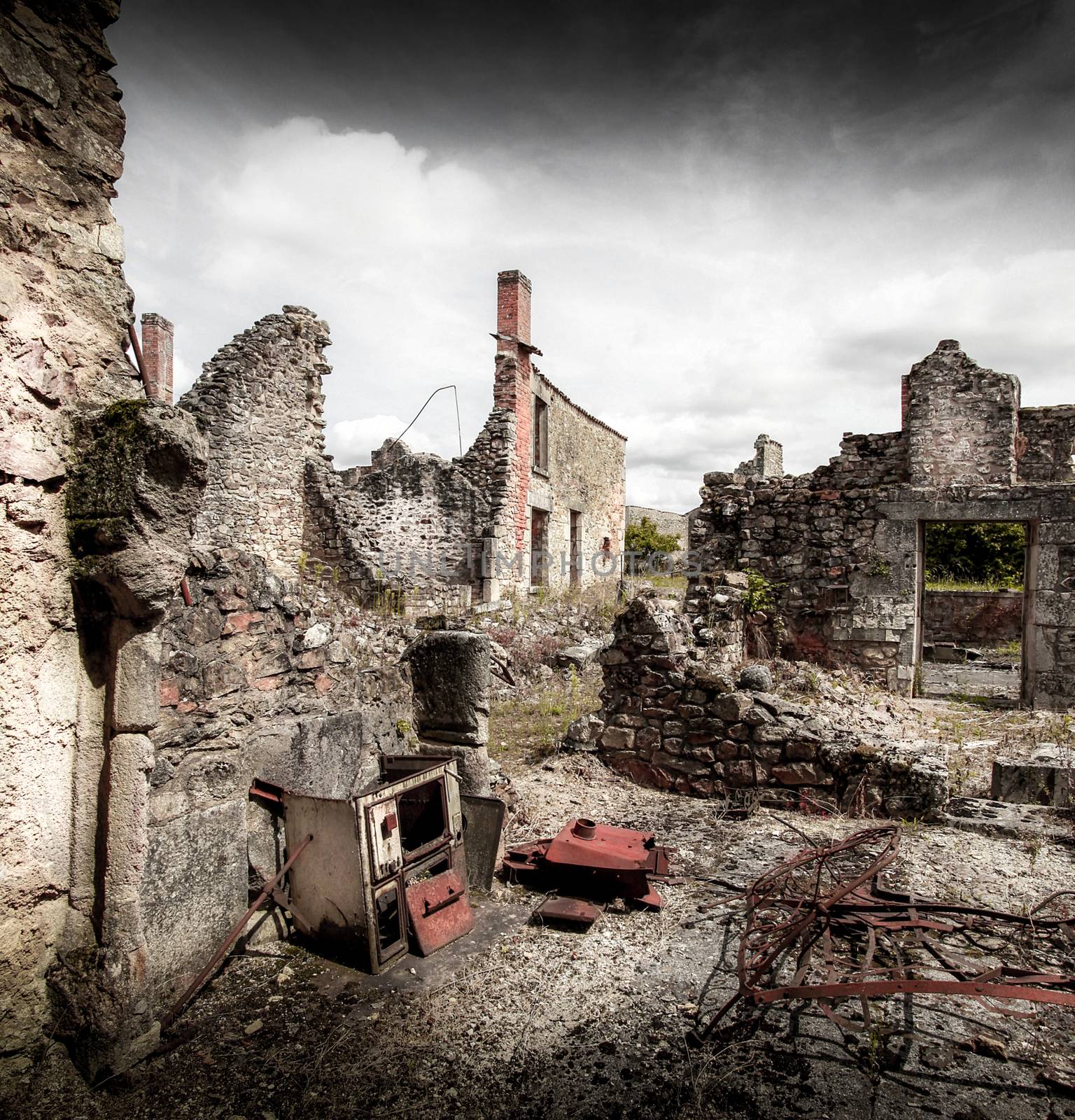 Ruins of houses destroyed by bombardment in the second world war