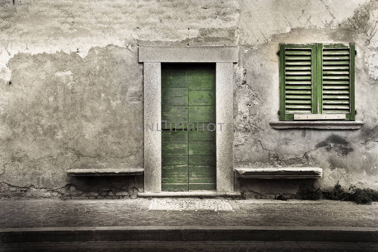 old typical vintage wooden door and window