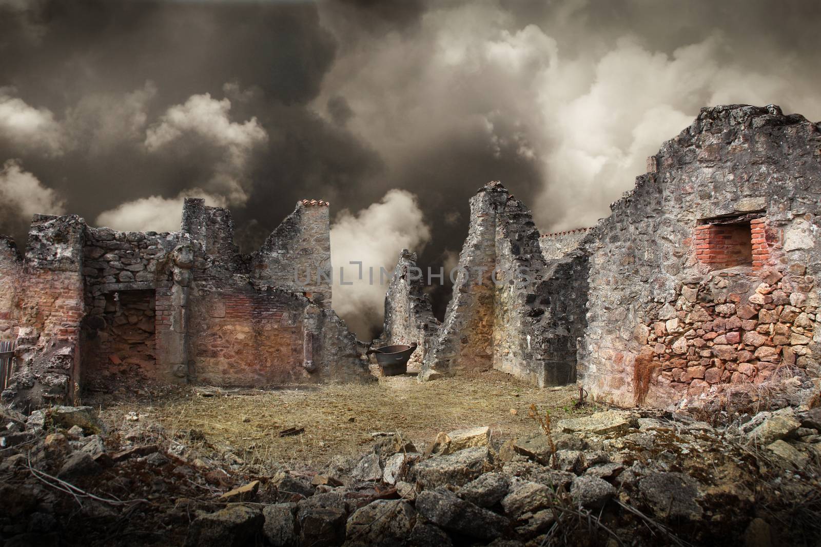 Ruins of houses destroyed by bombardment in the second world war