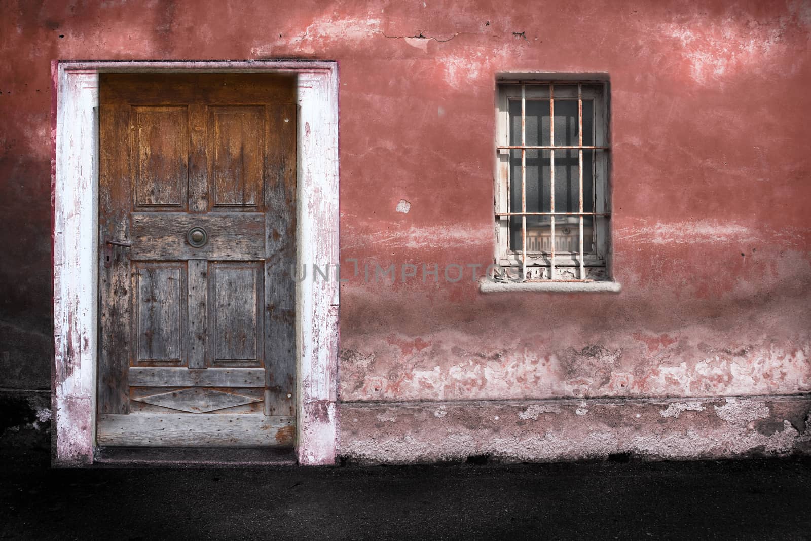 old typical vintage wooden door and window